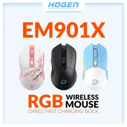 Chuột không dây Gaming DAREU EM901X RGB (BLACK / PINK / BLUE-WHITE) – SUPERLIGHT, FAST CHARING DOCK